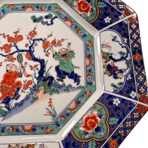 Japanese Cherry Blossom Vintage Porcelain Plate Octagonal 1930 Hand Painted - Picture 4 of 15